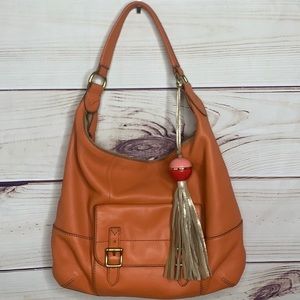FOSSIL Orange Pebble Leather Hobo Shoulder Bag